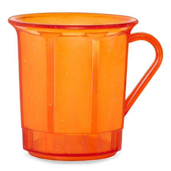 AKU PC-Kaffeebecher mit Henkel aus Kunststoff, 300 ml/0,30 l, Mehrweg, orangeflitter transparent, B-Ware
